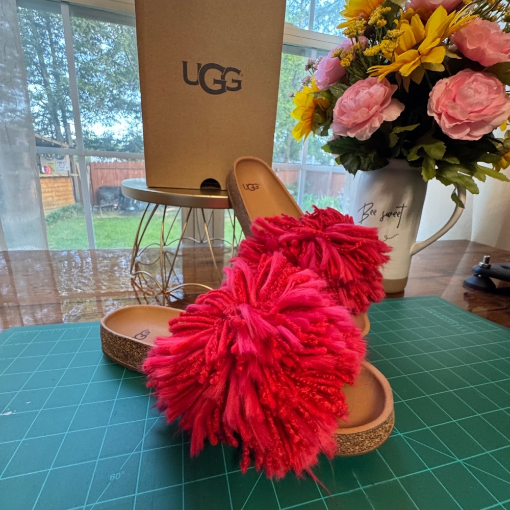 UGG Red Fluffy Sandals